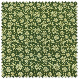 Flor Navidad con lurex dorado sobre fondo verde, ideal para caminos de mesa, cojines, decoración y costura navideña.