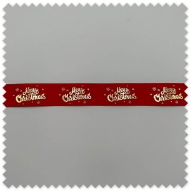 Cinta Grosgrain Feliz Navidad Rojo y Oro de 2,5 cm para decoración de regalos, manualidades y proyectos navideños