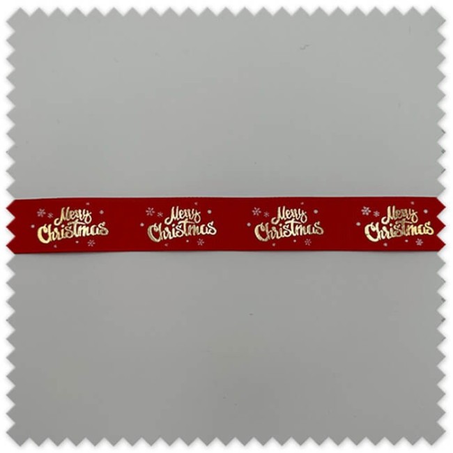 Cinta Grosgrain Feliz Navidad Rojo y Oro de 2,5 cm para decoración de regalos, manualidades y proyectos navideños