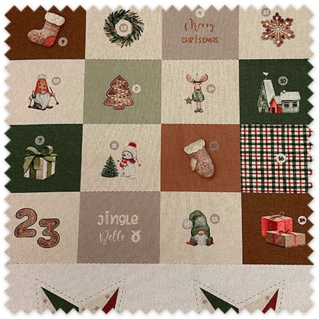 Panel Calendario de Adviento 100% Algodón Navidad de 1,40 m para confeccionar calendario textil navideño.