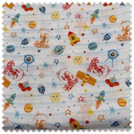 Retal 0,60m Algodón 100% Espacio con planetas y estrellas, tela infantil para patchwork, costura y manualidades.