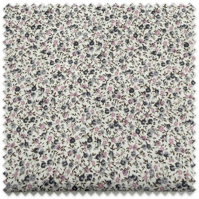 Retal 0,65m Popelín Flores Mini Gris y Lila, tela floral estampada para costura, patchwork y confección