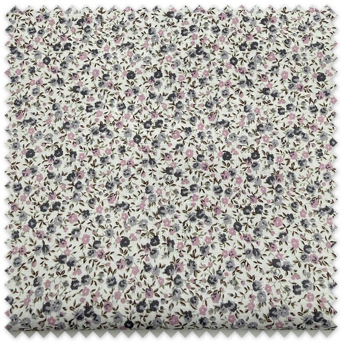 Retal 0,65m Popelín Flores Mini Gris y Lila, tela floral estampada para costura, patchwork y confección