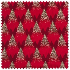 Tela Algodón 100% Árboles Fondo Rojo Lurex Navidad para decoración y costura