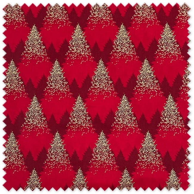 Tela Algodón 100% Árboles Fondo Rojo Lurex Navidad para decoración y costura