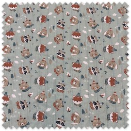 Tela Acolchada Doble Cara Animales Gorros Fondo Menta