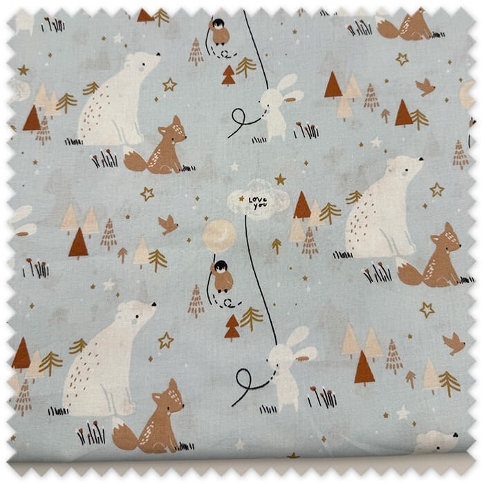 Retal 0,55m Algodón 100% Oso Polar Fondo Azul para costura infantil y patchwork