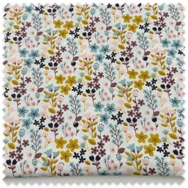 Retal 0,75m Algodón 100% Flores Moradas, Rosas, Azules y Mostaza para confección y patchwork