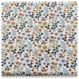 Retal 0,65m Popelín Flores Azul y Camel para confección, patchwork y costura creativa