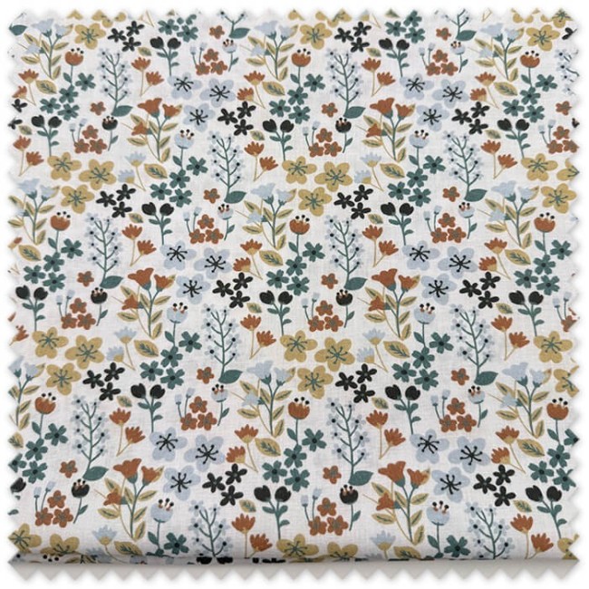 Retal 0,65m Popelín Flores Azul y Camel para confección, patchwork y costura creativa