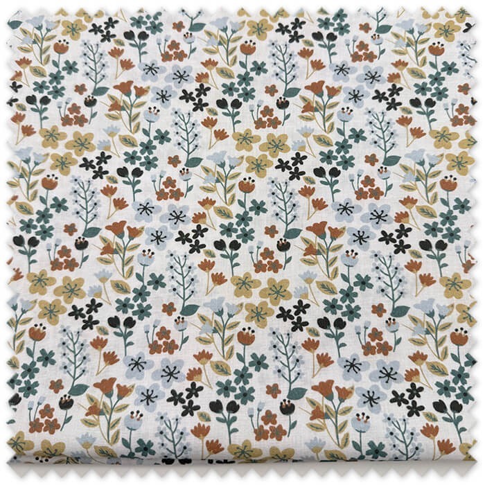 Retal 0,65m Popelín Flores Azul y Camel para confección, patchwork y costura creativa