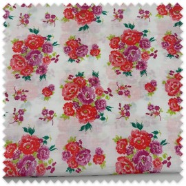 Retal 1,20m Popelín Flores Lilas y Coral para confección infantil y costura creativa