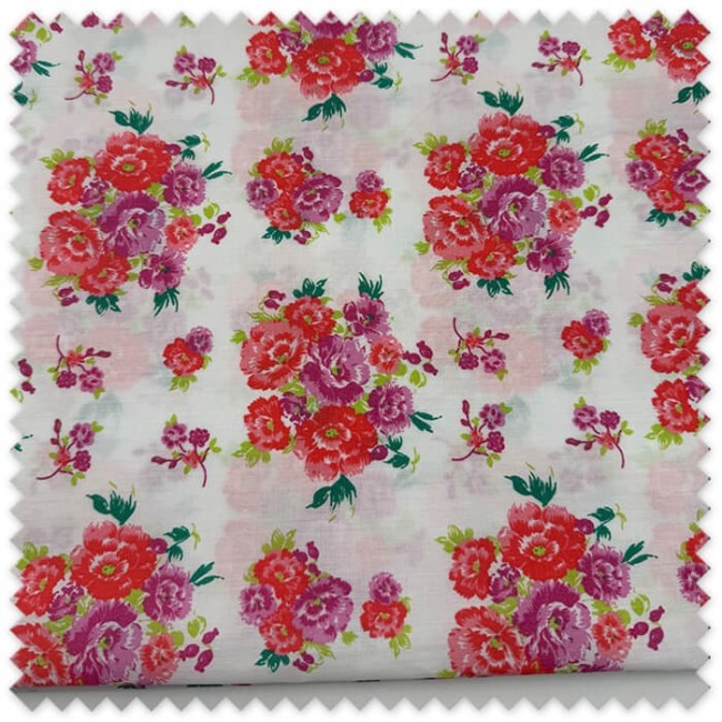 Retal 1,20m Popelín Flores Lilas y Coral para confección infantil y costura creativa