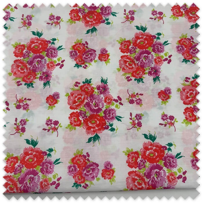 Retal 1,20m Popelín Flores Lilas y Coral para confección infantil y costura creativa