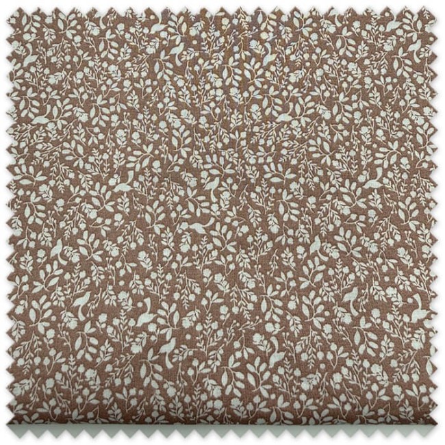 Retal 0,50m Voile Algodón 100% Orgánico Flores y Pájaros Fondo Rosa Empolvado