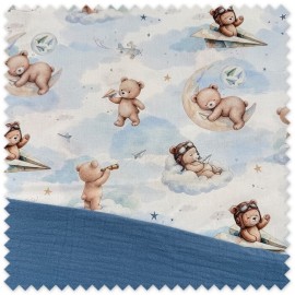 Idea Combinado Animales Aviones de Papel y Doble Gasa Azul Jeans para confección infantil y bebé