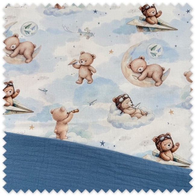 Idea Combinado Animales Aviones de Papel y Doble Gasa Azul Jeans para confección infantil y bebé