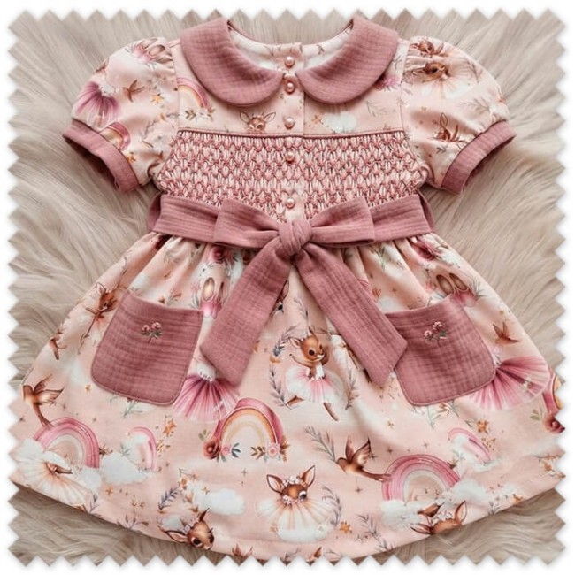 Idea Combinado Ciervos Bailarinas y Doble Gasa Rosa Vintage | Telas Infantiles Algodón