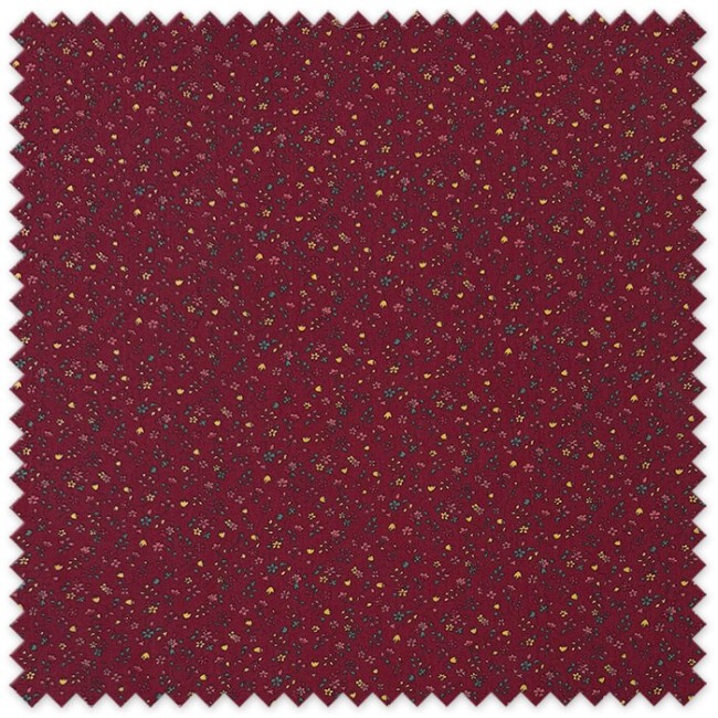 Tela Popelín Mini Flor Amarillo, Turquesa y Rosa Fondo Granate para confección y costura