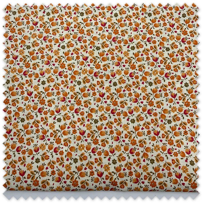 Retal 0,70m Algodón 100% Flores Naranja Fondo Mantequilla
