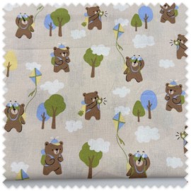Retal 0,65m Algodón 100% Ositos Mochila Fondo Beige para costura infantil y accesorios