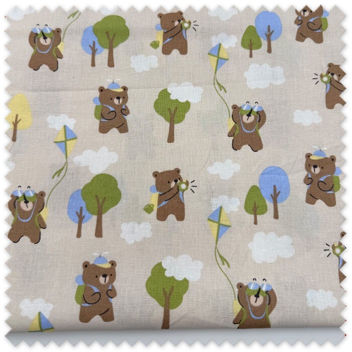 Retal 0,65m Algodón 100% Ositos Mochila Fondo Beige para costura infantil y accesorios