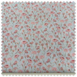 Retal 0,60m Popelín Flores Acuarela Rosa y Malva Fondo Azul para confección y costura floral