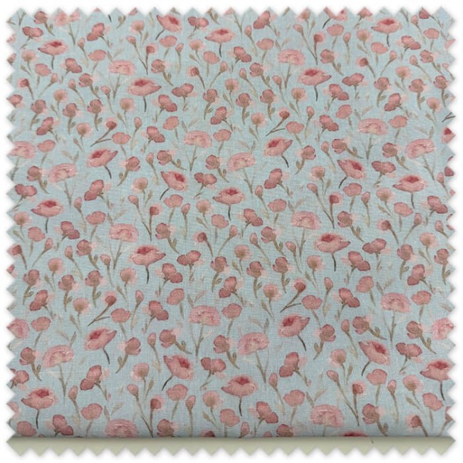 Retal 0,60m Popelín Flores Acuarela Rosa y Malva Fondo Azul para confección y costura floral