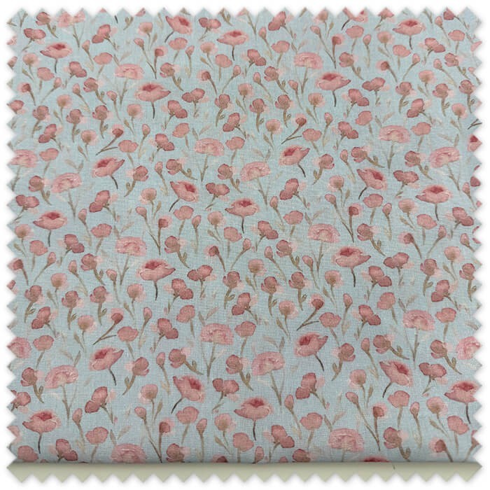 Retal 0,60m Popelín Flores Acuarela Rosa y Malva Fondo Azul para confección y costura floral