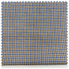 Retal 0,60m de tela popelín con estampado de cuadros marrones y azules para costura creativa y confección.