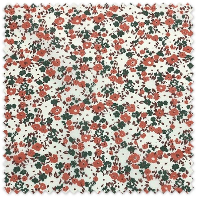 Tela popelín estampada de flores marrones estilo acuarela en tonos otoñales, 1,50 m de ancho, oferta por metros.