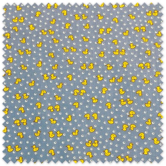 Tela popelín estampada de mini patitos 1,50 metros de ancho para confección infantil, batas escolares y costura creativa.