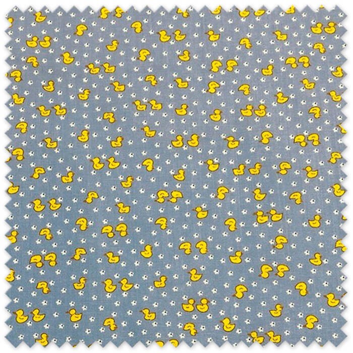 Tela popelín estampada de mini patitos 1,50 metros de ancho para confección infantil, batas escolares y costura creativa.
