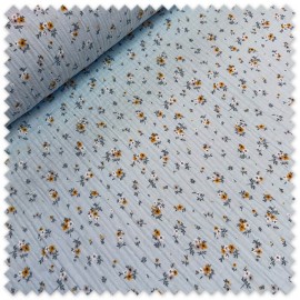 Tela doble gasa de flores con fondo azul, tejido floral para confección de vestidos, blusas, ropa infantil y complementos.