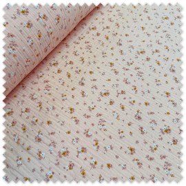 Tela doble gasa de flores con fondo rosa para confección de vestidos, blusas, ropa infantil y complementos textiles.