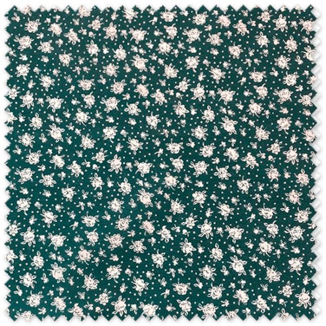 Tela Popelín Flores Blancas Fondo Verde OFERTA
