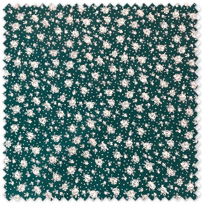 Tela Popelín Flores Blancas Fondo Verde OFERTA