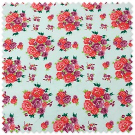 Tela Popelín Flores Lilas y Coral OFERTA al mejor precio