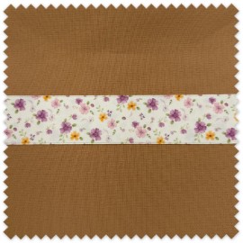 lazo doble cara flores violeta amarillo, lazo flores fondo crudo, cinta estampada floral, lazo floral violeta y amarillo