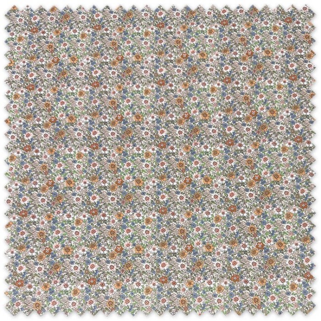 Tela popelín con estampado de flores estilo Liberty en tonos camel y azules
