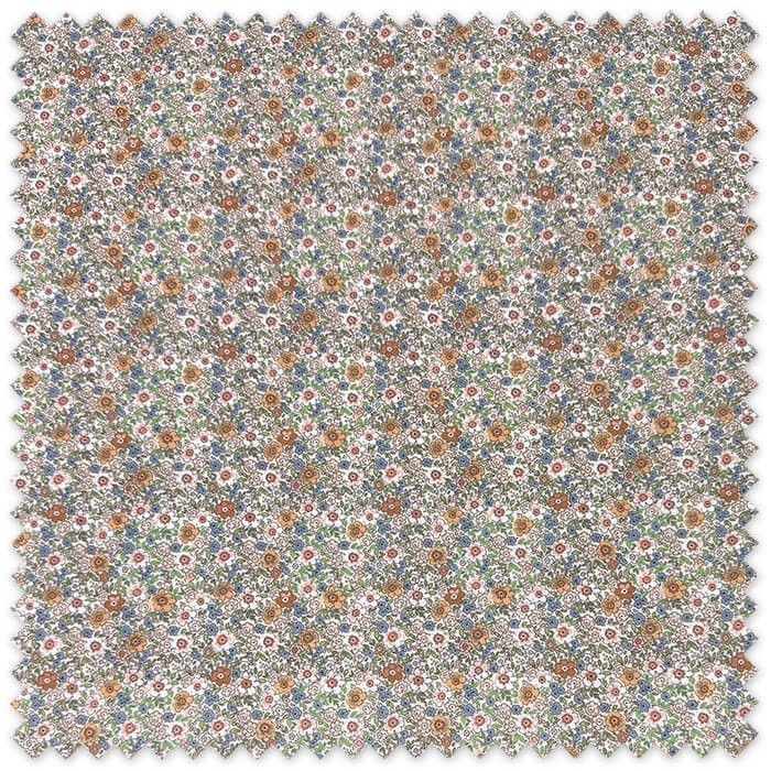 Tela popelín con estampado de flores estilo Liberty en tonos camel y azules