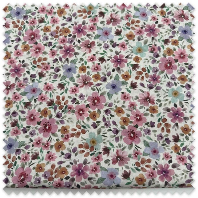 Retal de algodón 100% de 1,05 m con flores acuarela en rosa, lila y verde bebé