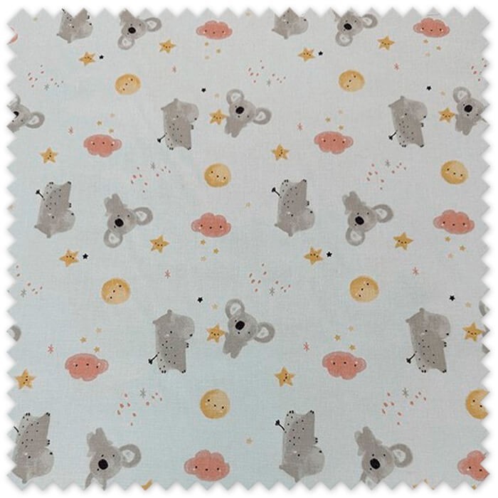 tela infantil de algodón 100% estampada con koalas y nubes rosa