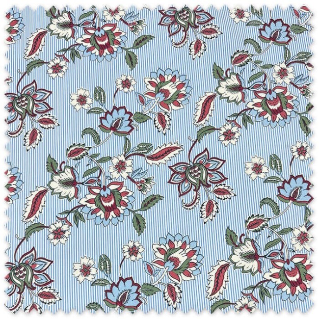 retal de 0,70 metros de algodón 100 % con estampado de flores ornamentales sobre fondo de rayas