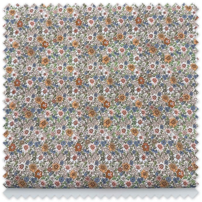Retal de 0,65 metros de popelín con flores estilo Liberty en tonos camel y azules
