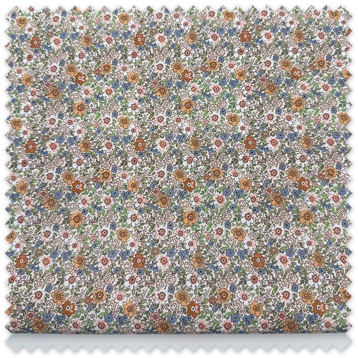 Retal de 0,65 metros de popelín con flores estilo Liberty en tonos camel y azules