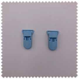 Pack de 8 pinzas de plástico azul bebé para chupeteros y tirantes