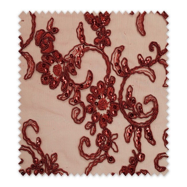 Encaje Tul Brillo Granate