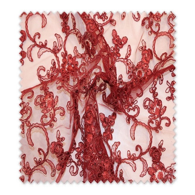 Encaje Tul Brillo Granate