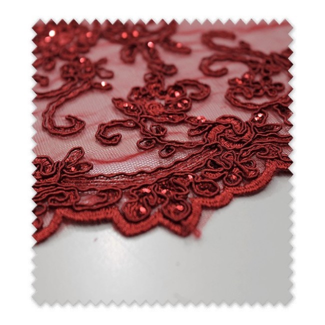 Encaje Tul Brillo Granate